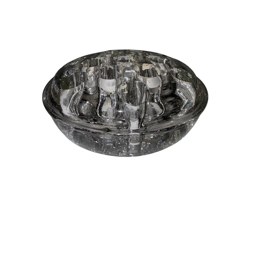 Flower Frog 13 Hole Round Dome‎ Floral Vintage Clear Glass  Arranger Heavy Glass